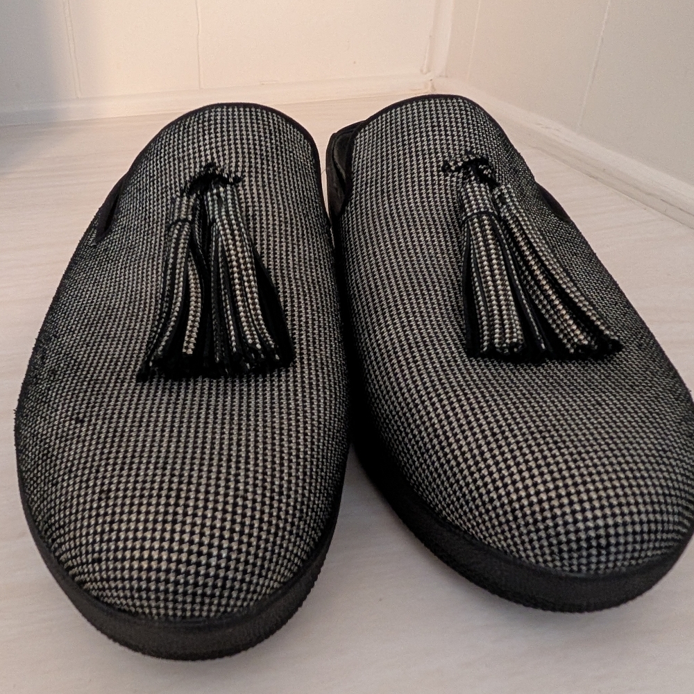 FitFlop SuperSkater Silver Suede Houndtooth Mules Size 9 - Picture 3 of 13
